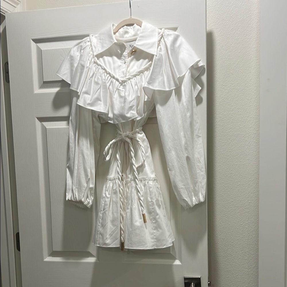 Aje White Ruffled Long Sleeve Dress